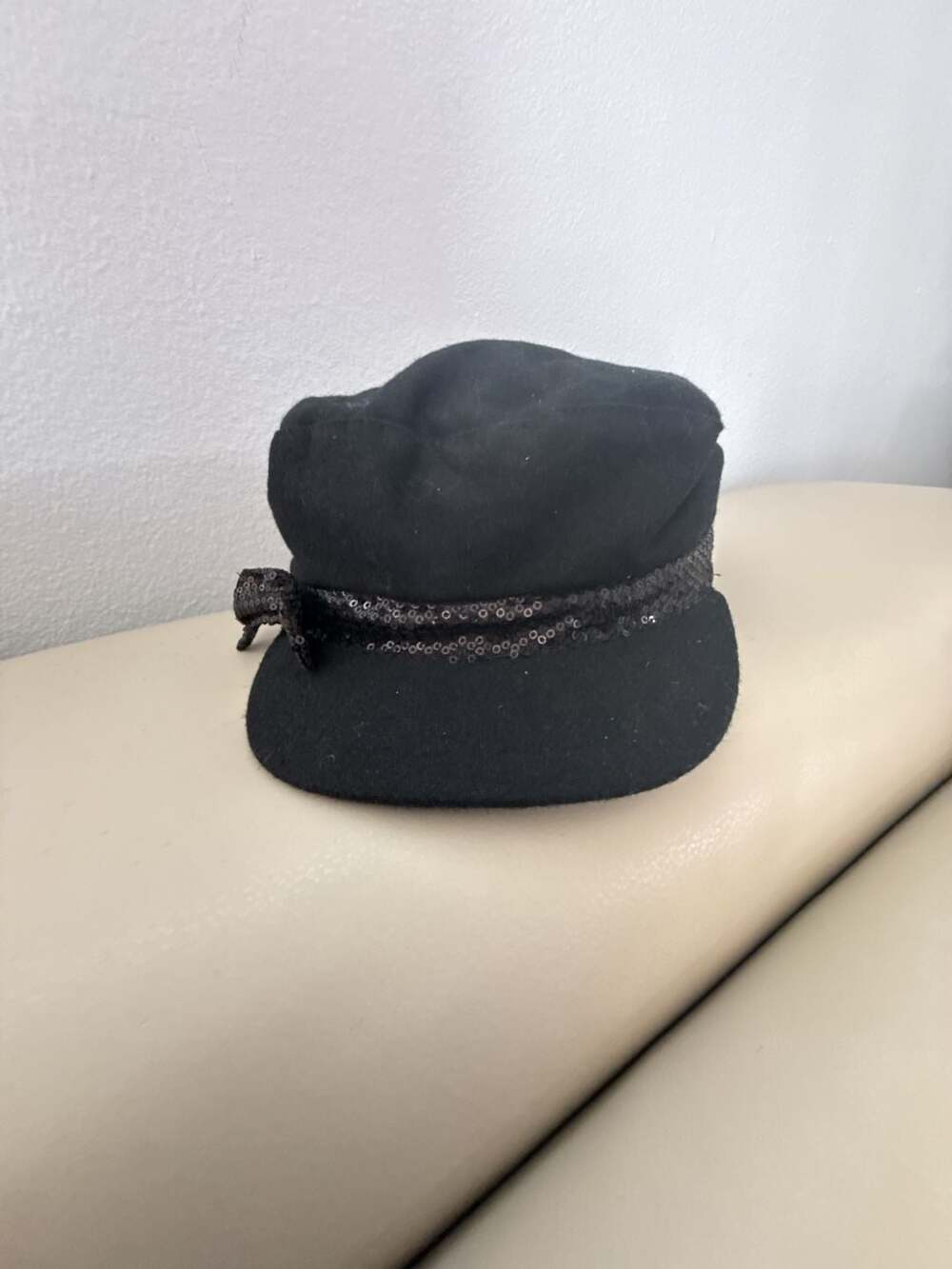 Trixie Black Newsboy Cap Sequin Trim Bow